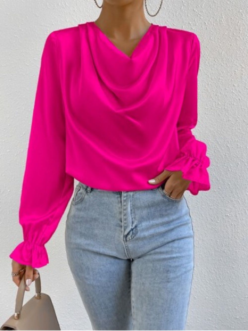 NY&C New York & Company Pink Blouse Cowl Neck Ruffle Sleeve Size Small NWT